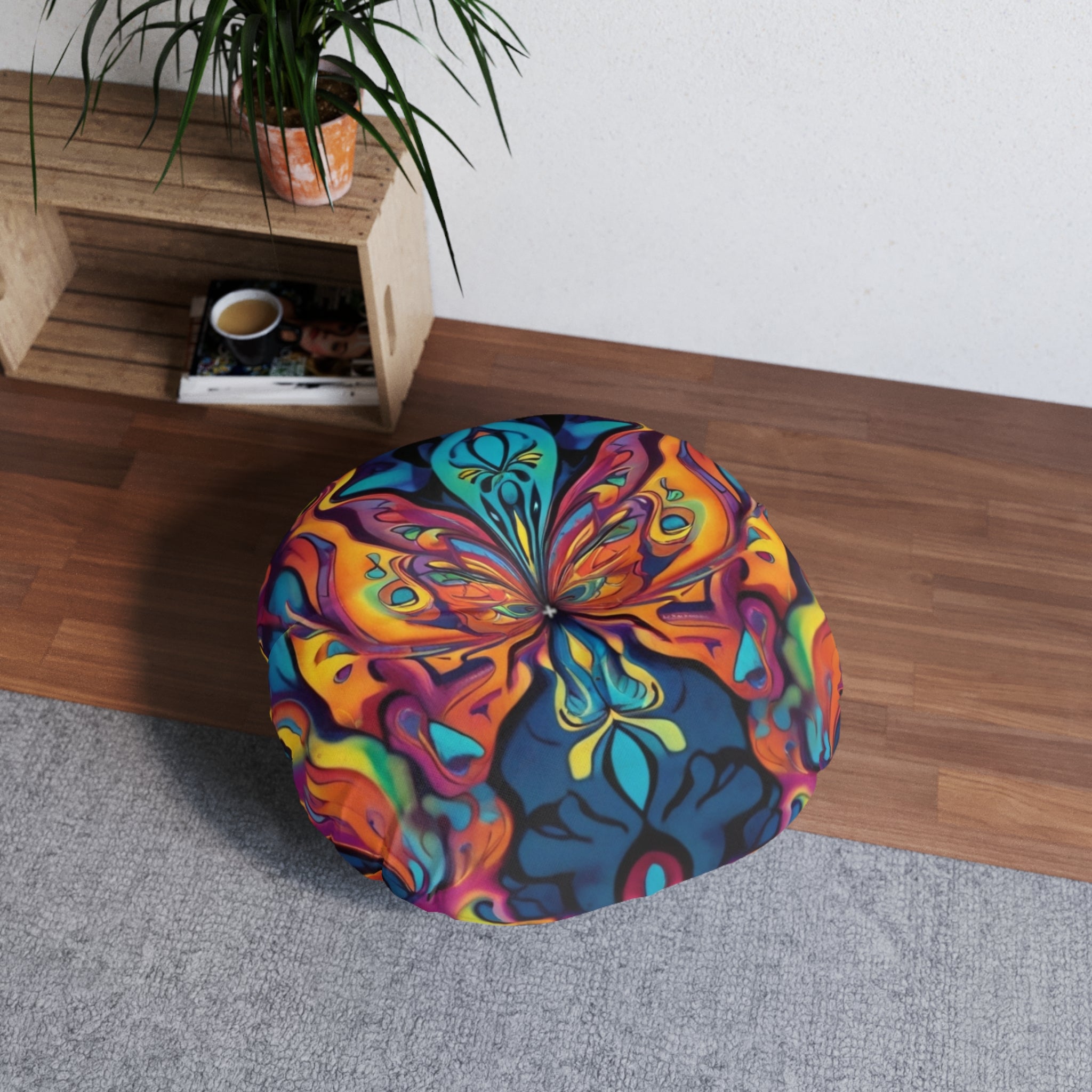 Multi-Colored Vibrant Boho Tufted Floor Pillow