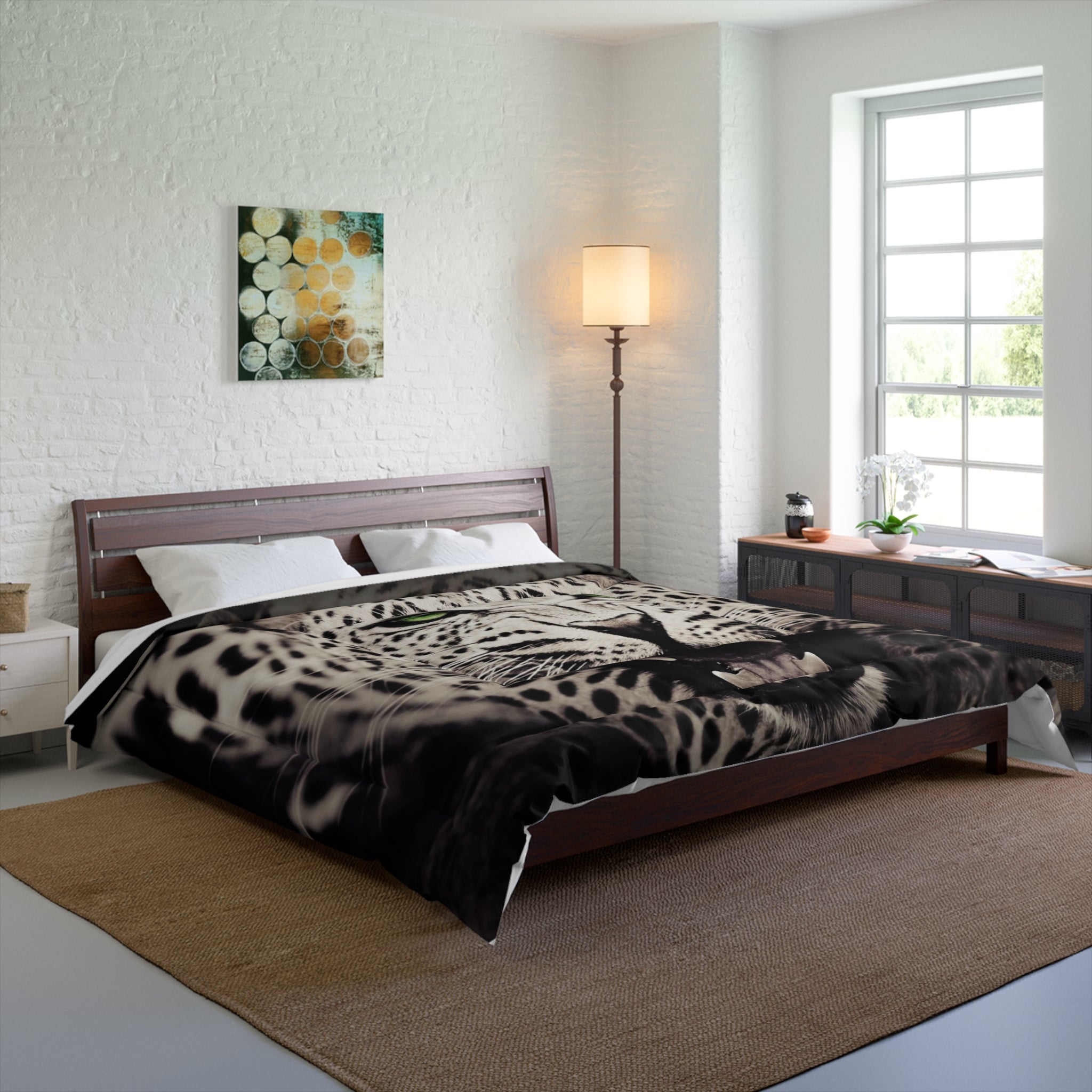 Fierce Snow Leopard Comforter Bedding, Nature Lover Gift, Cozy Bedroom Decor